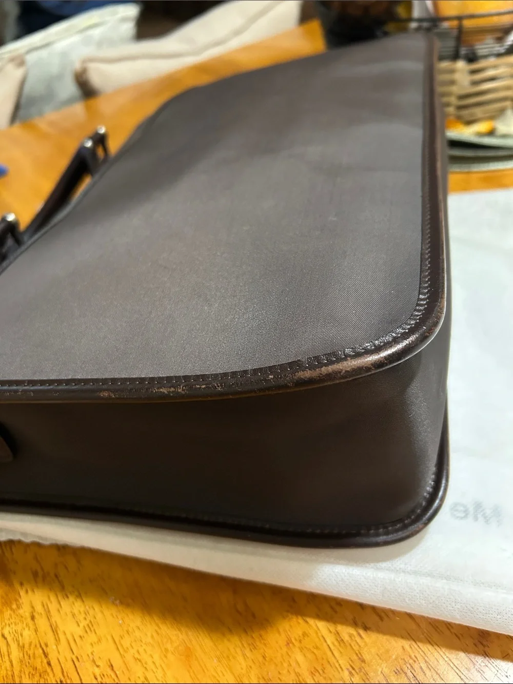 Burberry Dark Brown Leather Briefcase with Top Handles